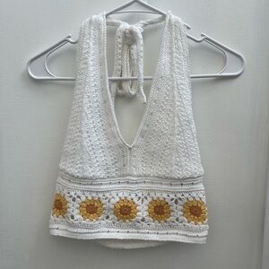Hollister White Crochet Halter Top Womens Small